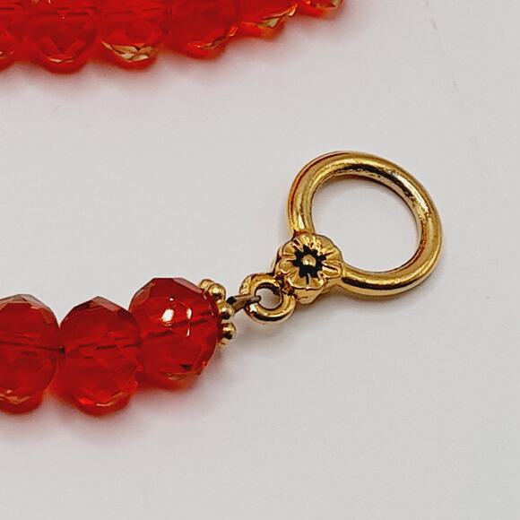 Artisan Red Crystal Necklace 16 Inch Gold Tone Toggle Clasp Statement - Picture 6 of 8